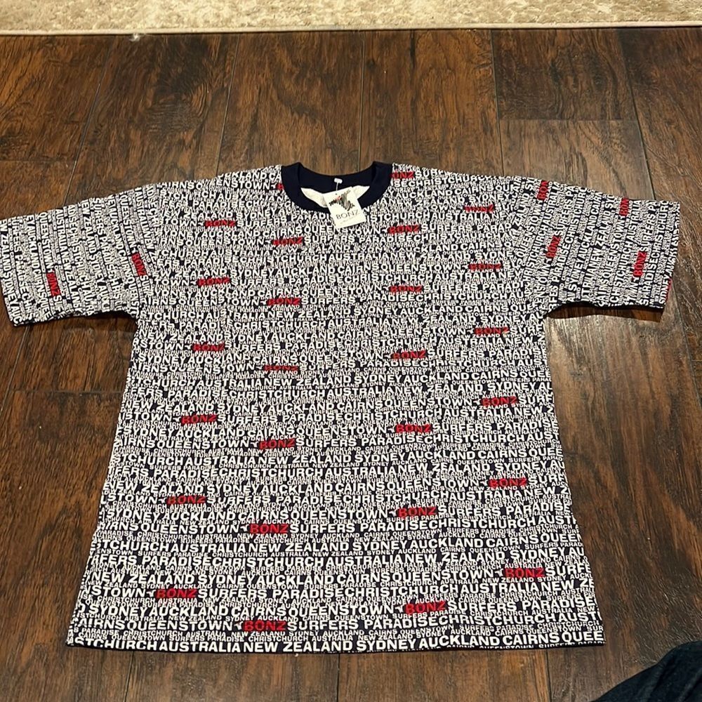 Vintage BONZ of New Zealand Ringer T shirt 1990s All over print size S NWT